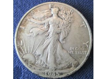 Authentic 1945D WALKING LIBERTY SILVER Half Dollar $.50 United States