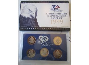 SET Of 5 COINS! Authentic 1999S PROOF SET, Uncirculated, WASHINGTON State QUARTERS, United States