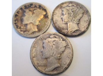 SET Of 3 COINS! Authentic 1926P, 1926D & 1926S MERCURY SILVER DIMES $.10 United States