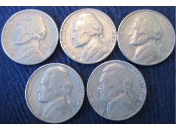 SET Of 5 Coins! Authentic 1965P, 1966P, 1967P, 1968D & S JEFFERSON NICKELS $.05, United States