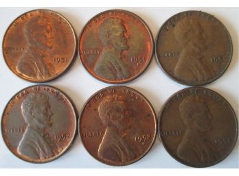 SET Of 6! Authentic 1952P/D/S & 1953PDS LINCOLN Cent WHEAT Penny $.01, United States