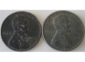 SET Of 2! Authentic 1943P LINCOLN Cents STEEL WHEAT Penny $.01, United States