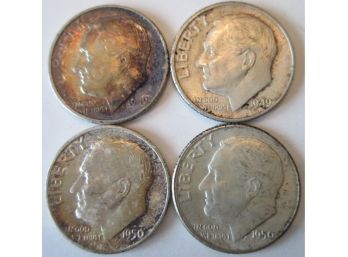 SET Of 4 COINS! Authentic 1949P/D & 1950 P/D ROOSEVELT SILVER DIMES $.10, United States