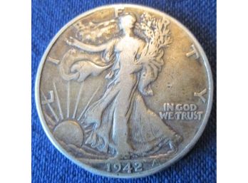 Authentic 1942P WALKING LIBERTY SILVER Half Dollar $.50 United States