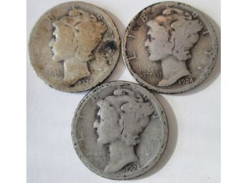 SET Of 3 COINS! Authentic 1924P, 1924D & 1924S MERCURY SILVER DIMES $.10 United States