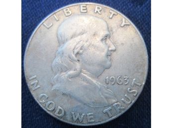 Authentic 1963D FRANKLIN SILVER Half Dollar $.50 United States