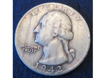 Authentic 1942D WASHINGTON SILVER QUARTER Dollar $.25 United States