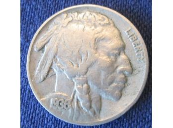 Authentic 1936P BUFFALO NICKEL $.05, United States Type Coin