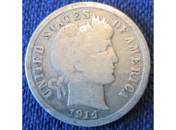 Authentic 1914P BARBER Or LIBERTY SILVER DIME $.10 United States
