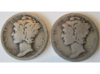 SET Of 2 COINS! Authentic 1920P &  1920D MERCURY SILVER DIMES $.10 United States