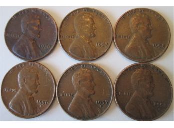 SET Of 6! Authentic 1956P/D, 1957P/D & 1958PD LINCOLN Cent WHEAT Penny $.01, United States