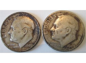 SET Of 2 COINS! Authentic 1949P/D ROOSEVELT SILVER DIMES $.10, United States