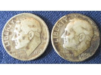 SET Of 2 COINS! Authentic 1950P/D ROOSEVELT SILVER DIMES $.10, United States