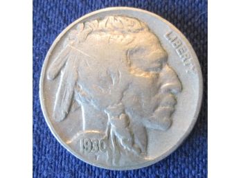 Authentic 1930P BUFFALO NICKEL $.05, United States Type Coin