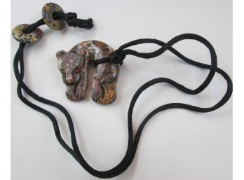 Contemporary CORD NECKLACE, Sculpted Polished Stone PANTHER Pendant, Slip Over Style, Approximately 30' Length