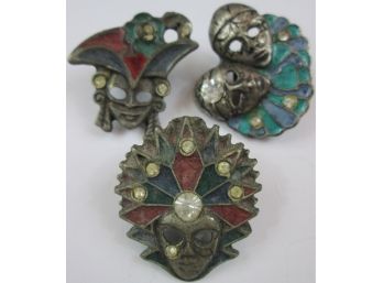 SET Of 3! Vintage LAPEL PINS, Multicolor HARLEQUIN Designs, Base Metal Construction