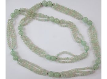 Vintage Multi STRAND NECKLACE, Natural Pink Quartz, Light Jade Green Color Beads, Slip Over Style
