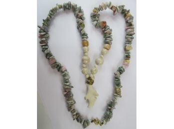 Vintage NECKLACE, Naturalistic POLISHED Beads, Drop CORAL Pendant, Barrel Clasp Closure
