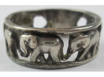 Vintage Finger RING, Eternity Band Style, Lucky ELEPHANTS Pattern, STERLING .925 Silver, Approximate Size 8