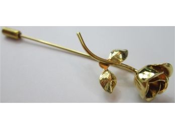 Vintage STICK PIN, ROSE BLOOM Design With Guard, Gold Tone Base Metal Construction