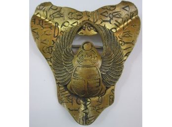 Vintage BROOCH PIN, Egyptian SCARAB Design, Brushed GOLD Tone Base Metal
