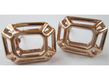 Contemporary PAIR Post Pierced Earrings, Modern Open CAGE Design, PINK Gold Tone Base Metal Settings