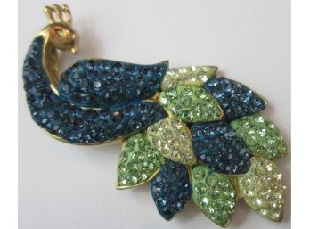 Signed Vintage PEACOCK BROOCH PIN, Colorful Pave Rhinestones, Sterling .925 Silver Setting, Fine Quality