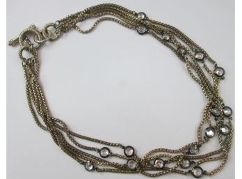 Contemporary Multi Strand CHAIN Necklace, Faceted RHINESTONE Beads, Silver Tone Base Metal, Ring & Bar Closure