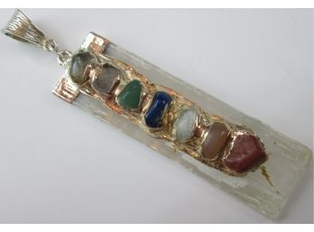 Vintage Drop PENDANT, Faux ICE Design With Semiprecious Stones, Silver Tone Base Metal Fittings