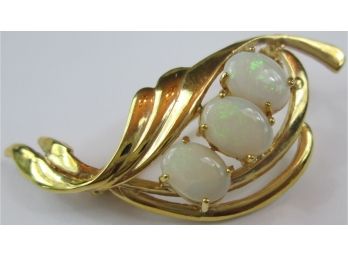 Vintage Sculptural BROOCH PIN, Triple OPAL Style Stones, Gold Tone Base Metal Finish
