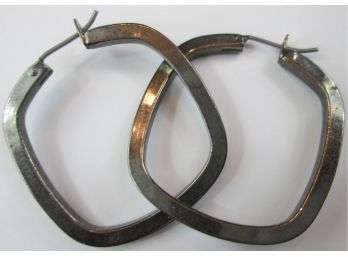 Vintage PAIR Stylized Pierced Hoop EARRINGS With Guard, Lightweight, Antiqued Base Metal Setting