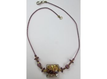 Contemporary ART GLASS Necklace, Multicolor Metallic Decorated Beads, Clasp Closure