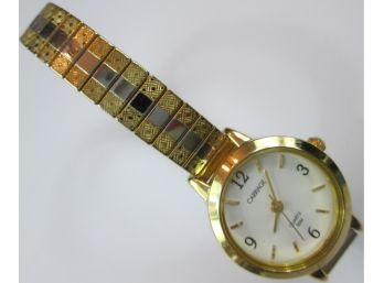 Signed TIMEX, Vintage Ladies WRISTWATCH, CARRIAGE Model, Gold Tone Base Metal, Expansion Band