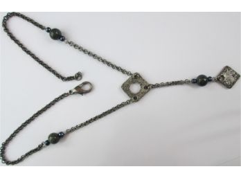 Contemporary Chain NECKLACE, Modern GEOMETRI Design, Beads & Dangle, Antiqued Silver Tone Base Metal Chain