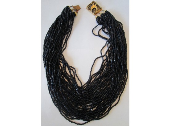 Vintage MULTI STRAND NECKLACE, Black BUGLE BEADS, Made In ITALY