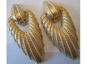 Make A Statement! Vintage PAIR Clip EARRINGS, TEXTURED Gold Tone Base Metal Settings