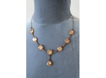 Signed YONI Z, Vintage APRICOT STONE NECKLACE, Teardrop Design With Adjustable Clasp