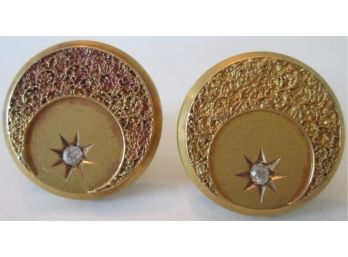 Vintage Pair CUFF SHIRT STUDS, STAR Design With Inset CRYSTAL STONES, Gold Tone Settings