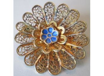 Vintage FLOWER BLOSSOM BROOCH PIN, .835 Silver FILIGREE Setting Beautifully Crafted