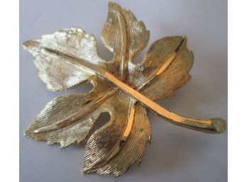Vintage LEAF BROOCH PIN, Satin Gold Tone Finish, Base Metal Costume