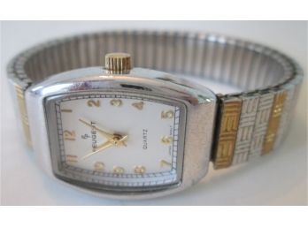 Signed PEAUGOT, Vintage WRIST WATCH, WHITE Face, Expandable Band