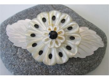 Signed LAURA THORNHOLD, Vintage RIN TIN PIN BROOCH PIN, FLOWER Design, Carved MOTHER OF PEARL