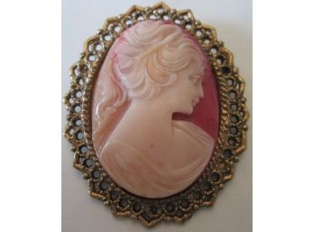 Signed Vintage Victorian CAMEO Style BROOCH PIN, Gold Tone Base Metal Finish, Costume