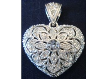 Vintage Regency Style PAVE HEART PENDANT, Crystal Clear Rhinestones, Silver Tone Finish, Ready For Your Chain