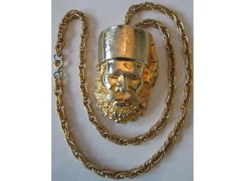 Signed JUDITH LEIBER, Vintage Oversized PORTRAIT NECKLACE, Gold Tone Base Metal With 26' Chain