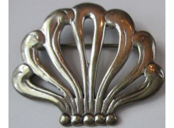 Vintage Brooch Pin, Openwork SHELL Design, Sterling 925 Silver Construction
