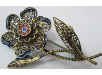 Vintage BROOCH PIN, Filigree FLOWER Design, Colorful Details, Beautifully Crafted