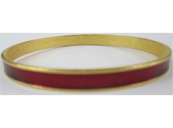 Contemporary Vintage BANGLE Bracelet , Clean RED Band Design, Gold Tone Base Metal Setting