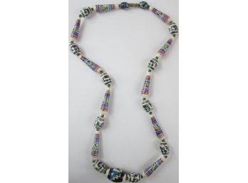 Vintage Clay Bead Necklace, Southwest Designs, Approximately 20' Length, Functional Base Metal Barrel Closure