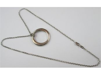 Contemporary CHAIN Necklace, Stylized RING CIRCLE Pendant, Sterling .925 Silver, Made In ITALY